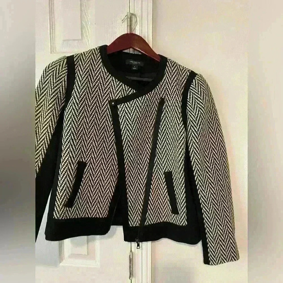 Ann Taylor black and white wool chevron print  jacket Sz 4 - Picture 1 of 15
